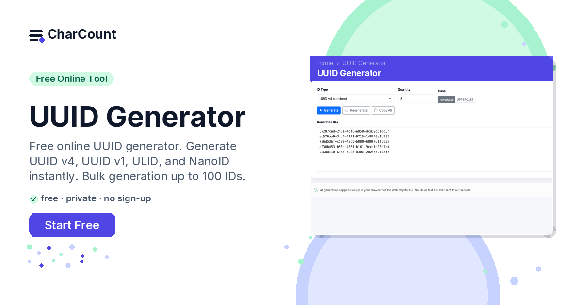 UUID Generator – UUID v4, v1, ULID & NanoID Online | CharCount